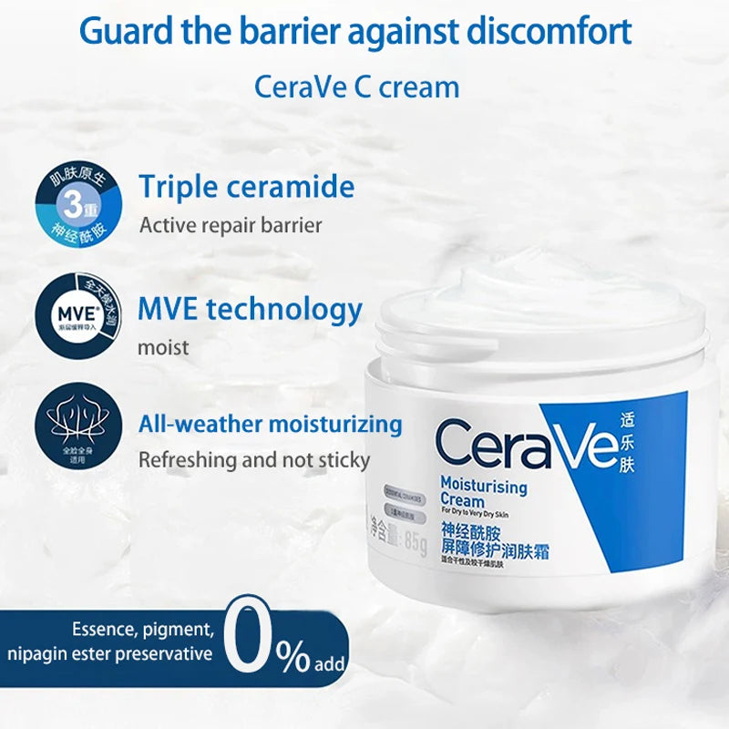 CeraVe Crème hydratante 85g Crème pour le corps avec acide hyaluronique et céramides et hydratant pour le visage pour peaux sèches sans huile