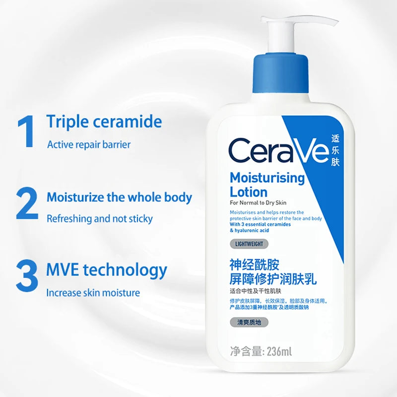 CeraVe Lotion hydratante quotidienne pour peau sèche Lotion pour le corps et hydratant pour le visage avec acide hyaluronique et céramides 236 ml/473 ml