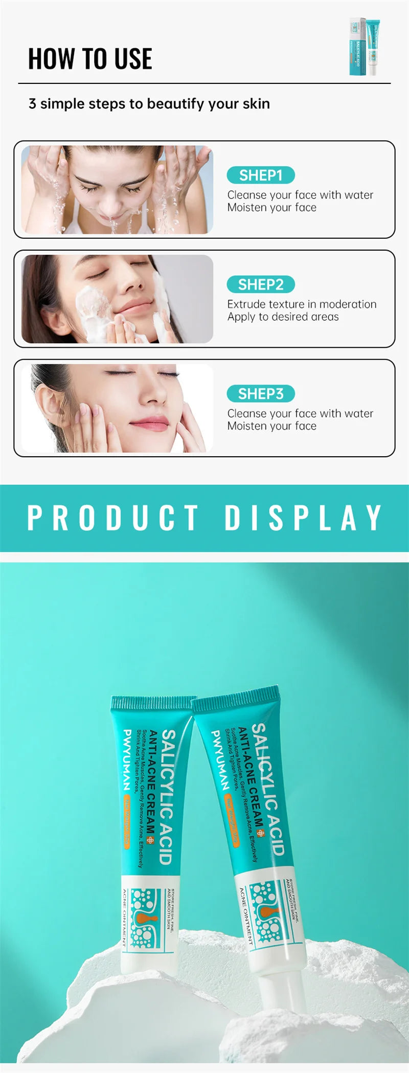 Crème pour le visage à l'acide salicylique, élimination de l'acné, contrôle de l'huile, rétrécit les Pores, éclaircit les marques d'acné, Gel de mélanine, soins pour la peau lisses, beauté coréenne 30g