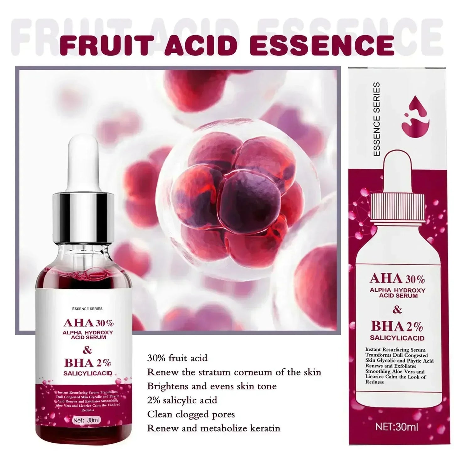 Sérum rétrécit les Pores, acide de fruits salicylique pour le visage, élimine les points noirs, réduit l'acné, contrôle du sébum, Gel blanchissant, hydratant, peau lisse